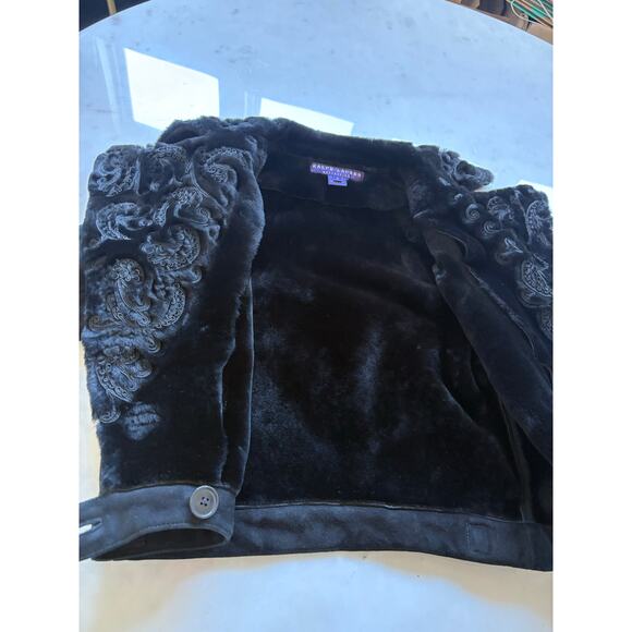 Ralph Lauren Collection Black Shearling Jacket Embroidered Velvet Formal Runway - Picture 15 of 16